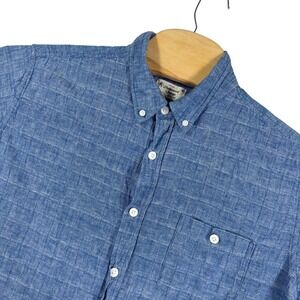 Weatherproof Vintage Mens Blue Linen Cotton Short Sleeve Button Down Shirt XL